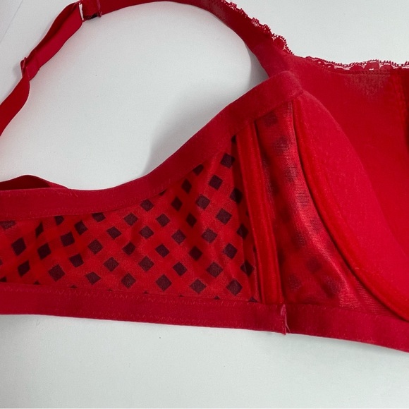 Frederick’s Of Hollywood Lightly Lined Bra Womens Size 42DD Red Plaid Underwire - Picture 8 of 11